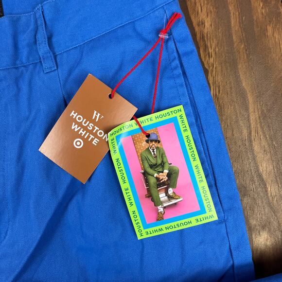 Houston White Mens Pants Blue Chinos Single Pleated Wide Leg 100% Cotton 30x30 - Picture 5 of 12